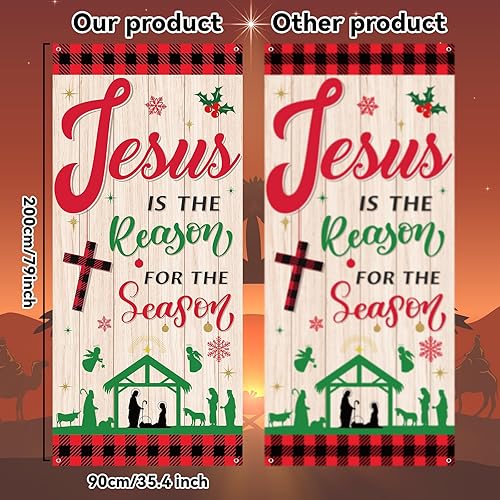 Miniatura 2 de Cubierta de puerta religiosa de Jesús de Navidad, telón de fondo para puerta de fiesta de Navidad con texto en inglés «Jesús es la razón de la