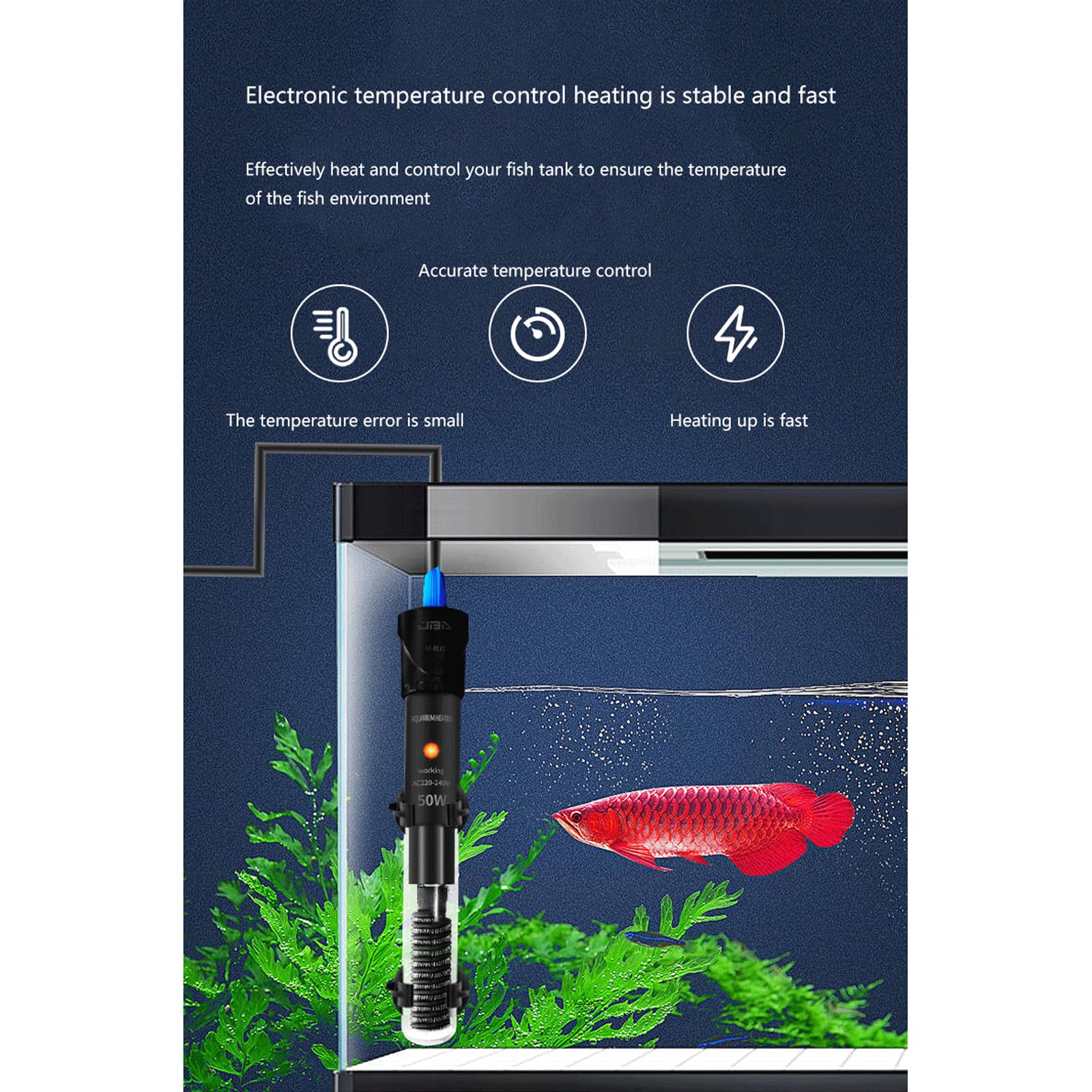 Asta riscaldante per Acquario per Acquario Riscaldatore Automatico antideflagrante a Temperatura costante con indicatore di Funzionamento, 50 W (200 W)