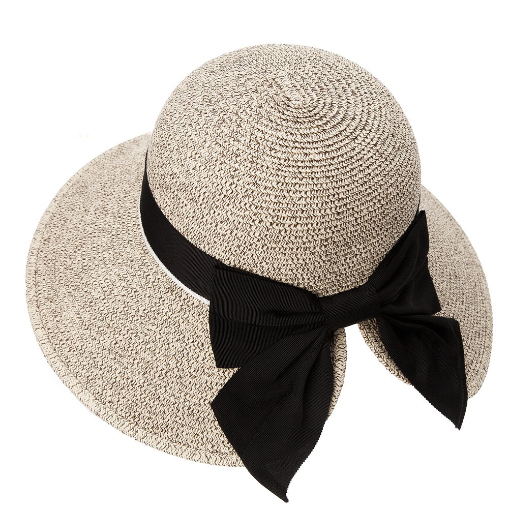 Comhats Womens Sun Hat Ldies UV Protection Straw Beach Hat Foldable Summer Hats UPF 50 Floppy Panama Fedora Safari Sunhats Wide Brim 57cm Coffee