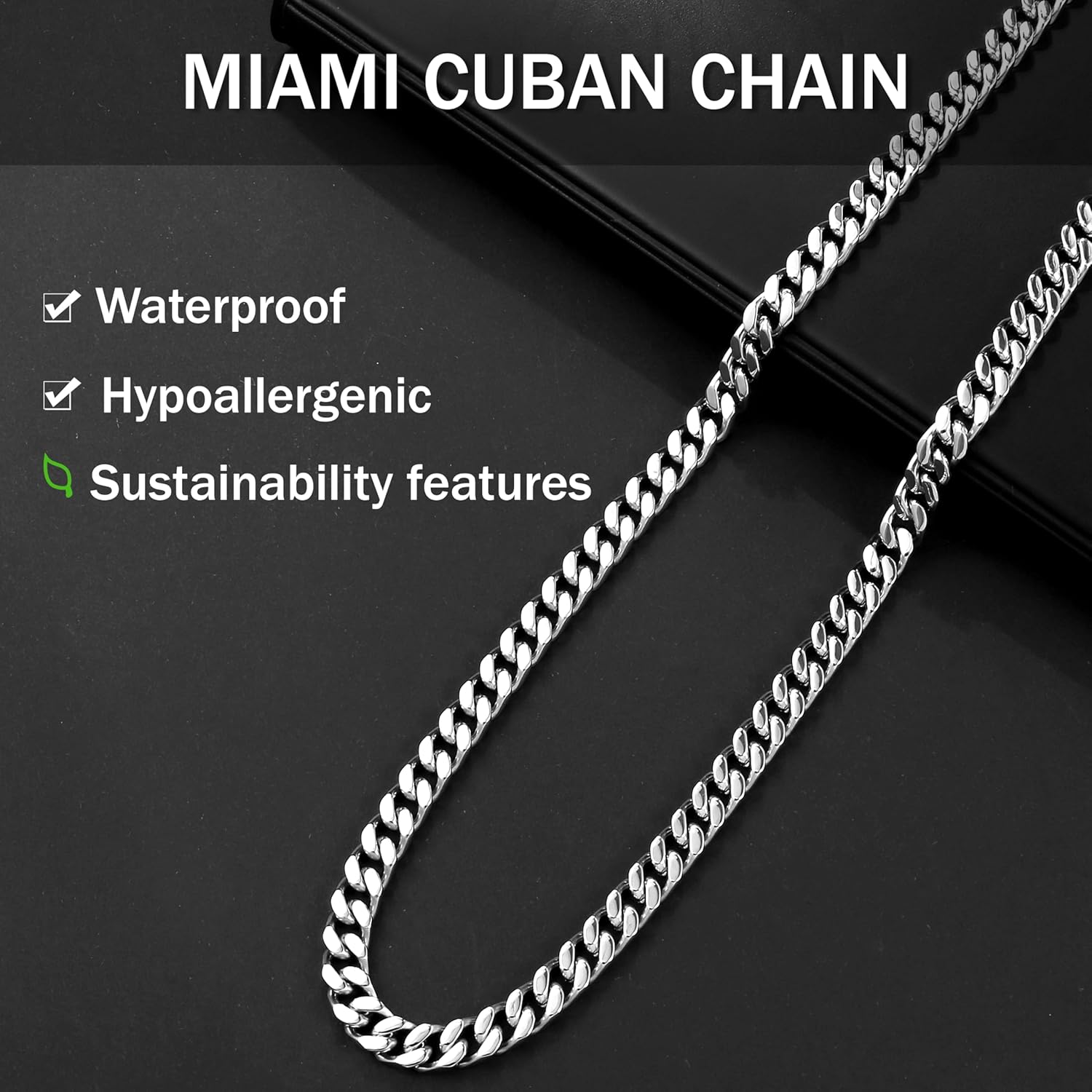 Waterproof Cuban Link Chain for Men 316L Stainless Steel Chain/Black Chain Width 5mm/7mm/9mm, Miami Cuban Chain Necklace for Men No Tarnish& Durable Hip Hop Mens Jewelry - Image 4