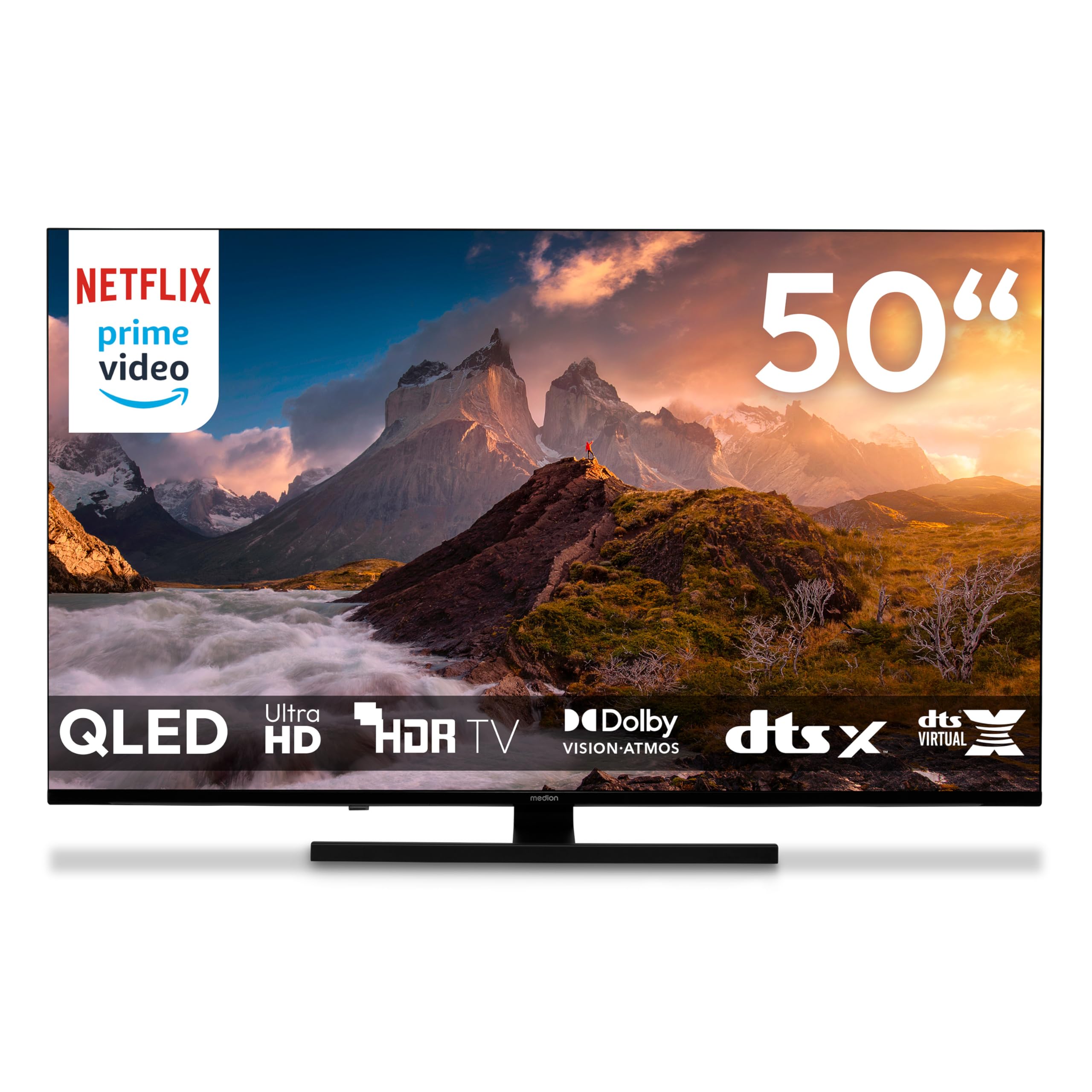 MEDION 125,7 cm (50 Zoll) QLED Fernseher (Smart TV, 4K, Dolby Vision HDR, Prime Video, Disney+, Dolby Atmos, DTS X, kompatibel mit Google TV, PVR, Bluetooth, MD 850700)