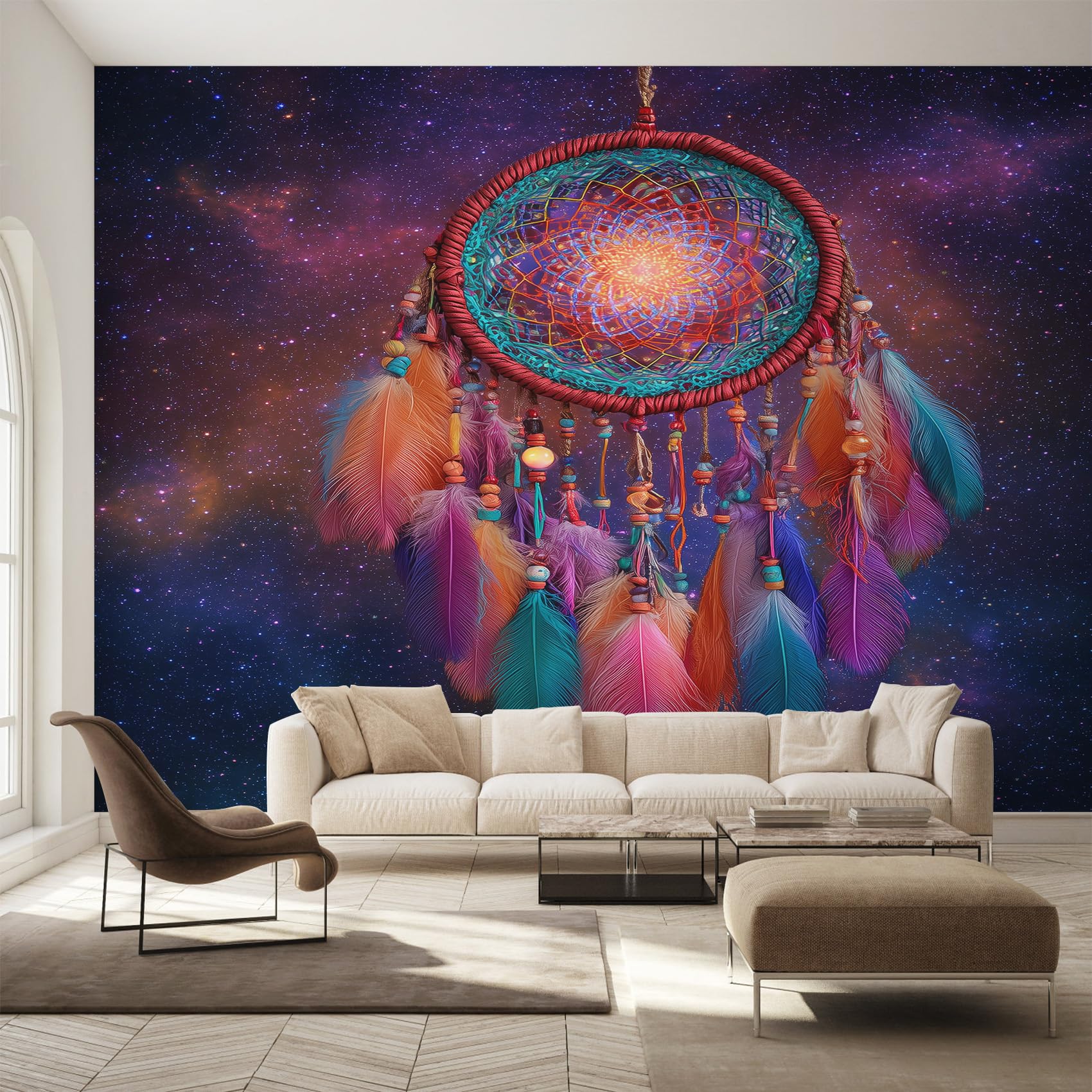 Generisch Vlies Fototapete Traumfänger 450x315 cm, Tapete Lila Tapeten Vliestapete Wohnzimmer Bohemian Indian Dreamcatcher Schlafzimmer Wandtapete Ornamente Mustertapete W&51