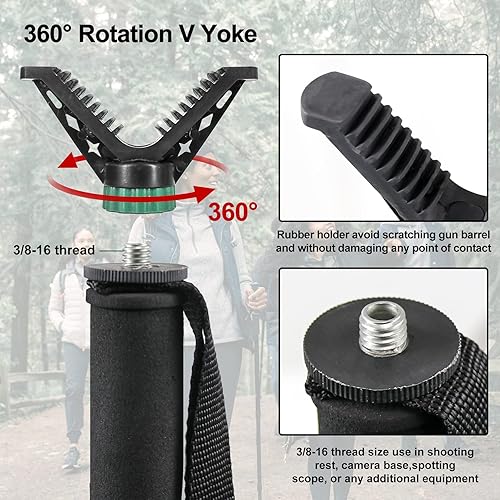 Miniatura 2 de HUNTPAL Shooting Stick Hunting Monopod Gun Rifle Shooting Rest with 360 Swivel Yoke, Matt Aluminum 33"-75" Trekking Hiking Pole Walking Stick Stand