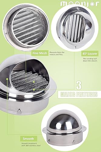 Miniatura 3 de Cubierta de ventilación de pared de 4 pulgadas, cubierta externa de pared redonda de acero inoxidable 304 para apartamento, villa, pisos, casa