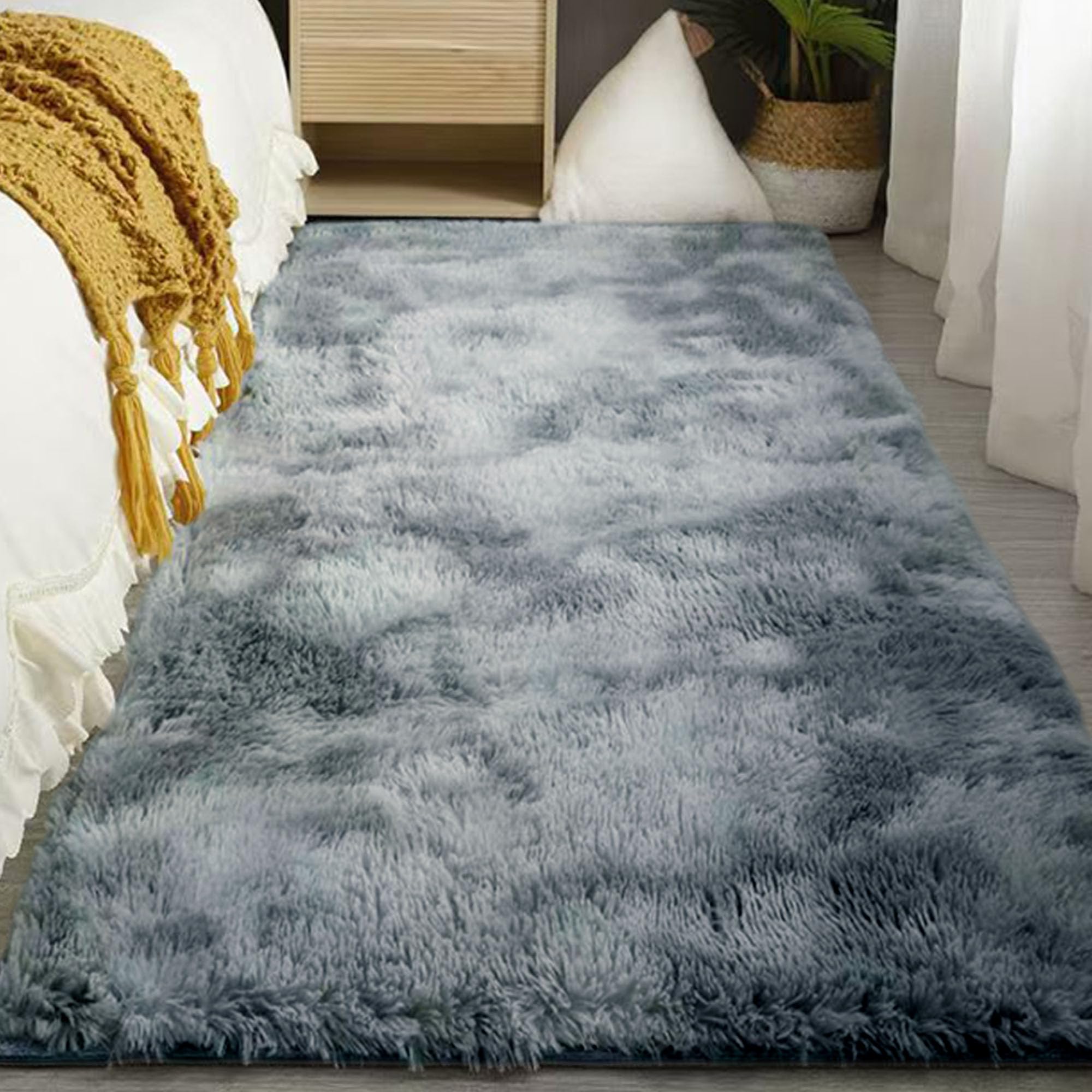 Tapis salon shaggy 230 x 260 cm gris clair XIAOMEI pour grande chambre
