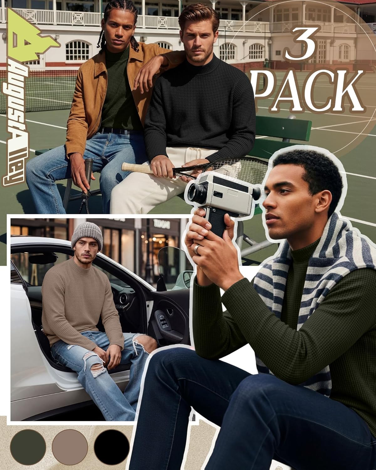 3 Pack Men's Waffle Thermal Shirts Long Sleeve Mock Turtleneck Underwear Tops Pullover Undershirts Base Layer - Image 5