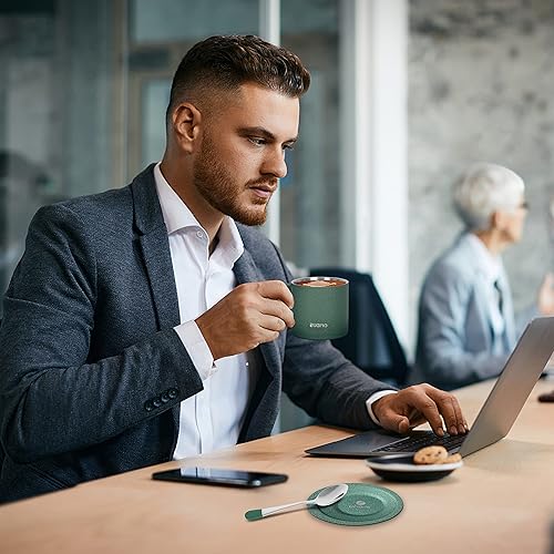 Miniatura 5 de Taza de café con platillo y cuchara, taza de café de acero inoxidable de doble pared, taza de café fácil de limpiar con asa, juego de tazas de café