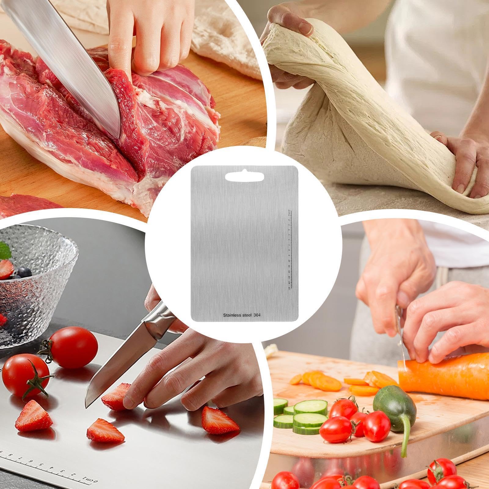 Planche à découper en acier inoxydable – avec échelle claire, planches à découper sûres | Planche à découper à viande double face, gadgets de cuisine, lave-vaisselle antiadhésif pour légumes et fruits