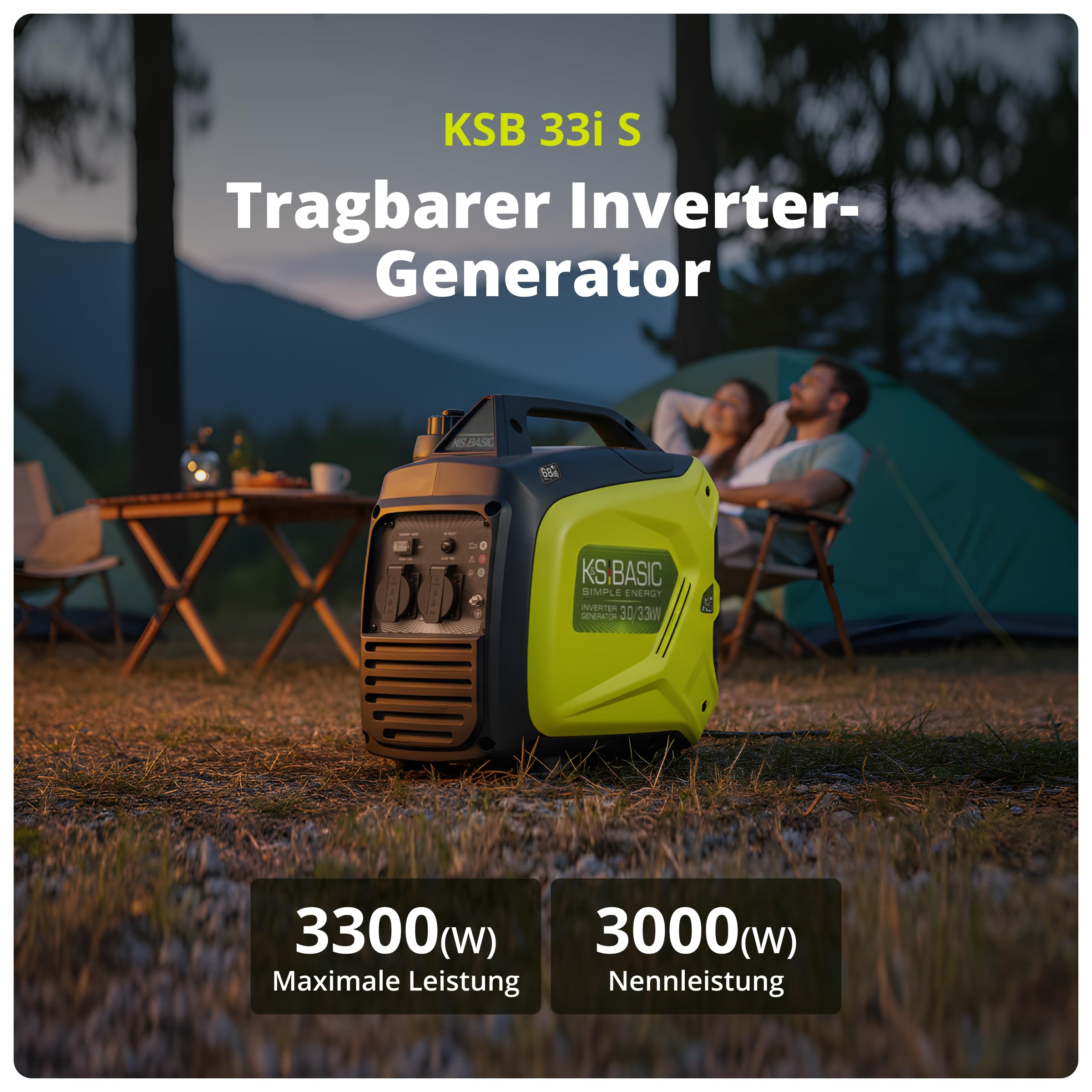 K&S BASIC KSB 33i S Inverter-Benzingenerator 3,3kW, stromerzeuger Inverter hat stabile Ausgangsspannung,schallgedämmten Gehäuse, Benzin notstromaggregat mit 100% Kupferwicklung,generator Inverter