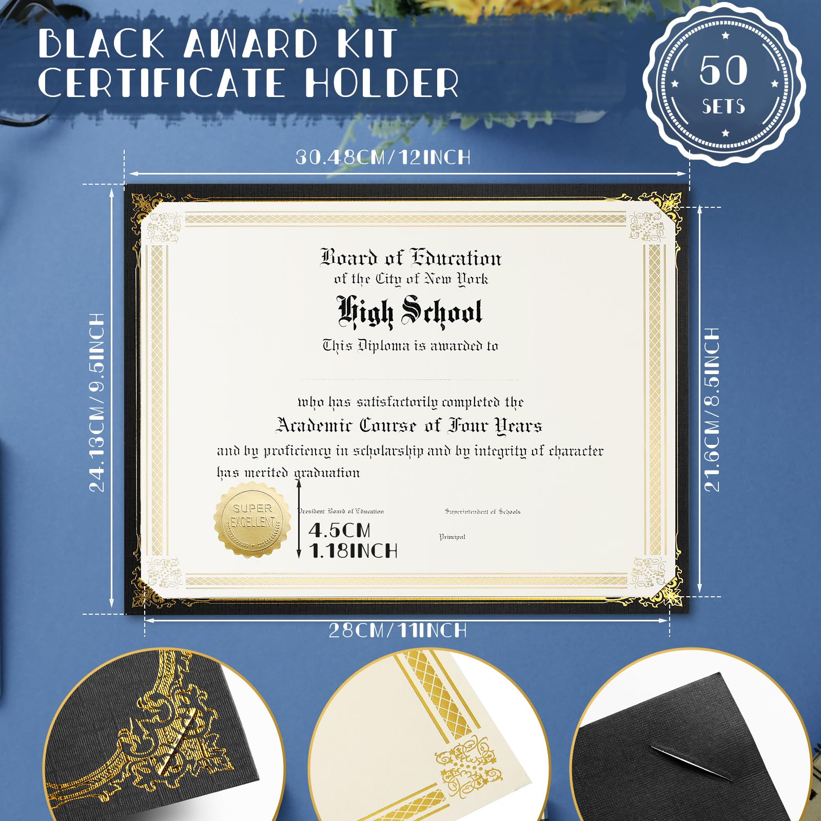 Snapklik.com : Kosiz 150 Pcs Certificate Kit Includes 50 Gold Foil ...