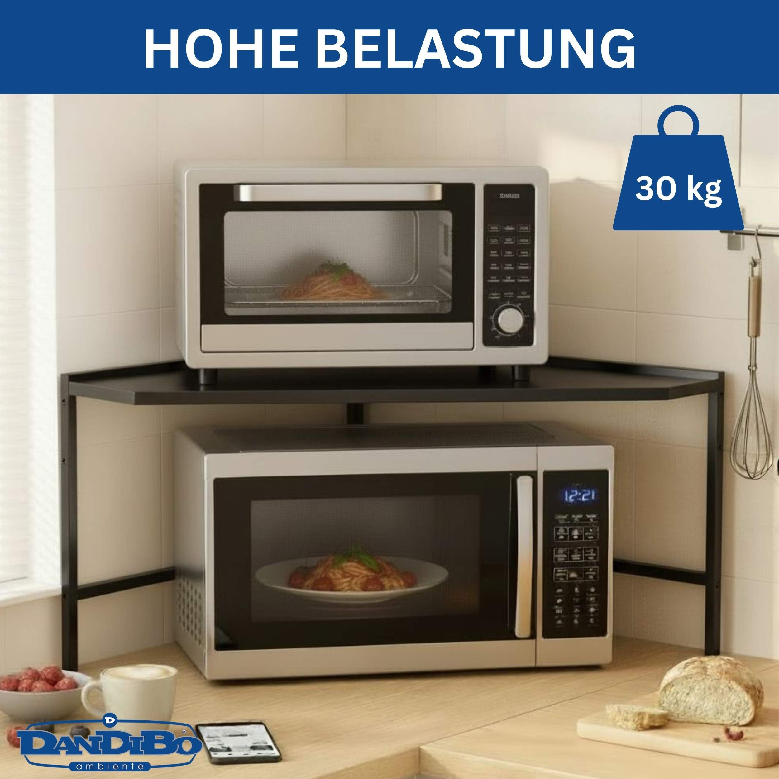 DanDiBo Regał narożny do kuchenki mikrofalowej, stojący, blat roboczy, 72 x 72 cm, czarny, 2-stopniowy, 96688, regał do kuchenki mikrofalowej, regał kuchenny, półka do kuchenki mikrofalowej (czarny)