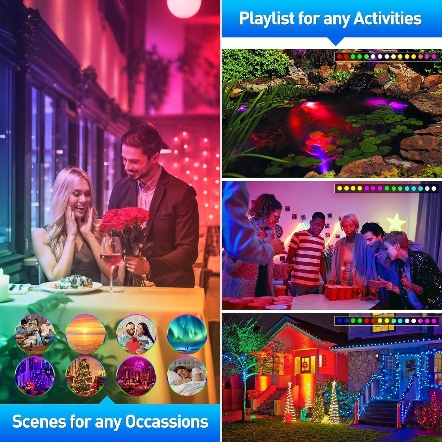 Luces Subacuáticas RGB Estanque, T-SUNUS Luz Estanques Subacuática Paisajes IP68, Control Remoto Vía APP Bluetooth, LED Sumergibles Cambian Color para Piscinas Patios Jardines Árbol, 10 in 1