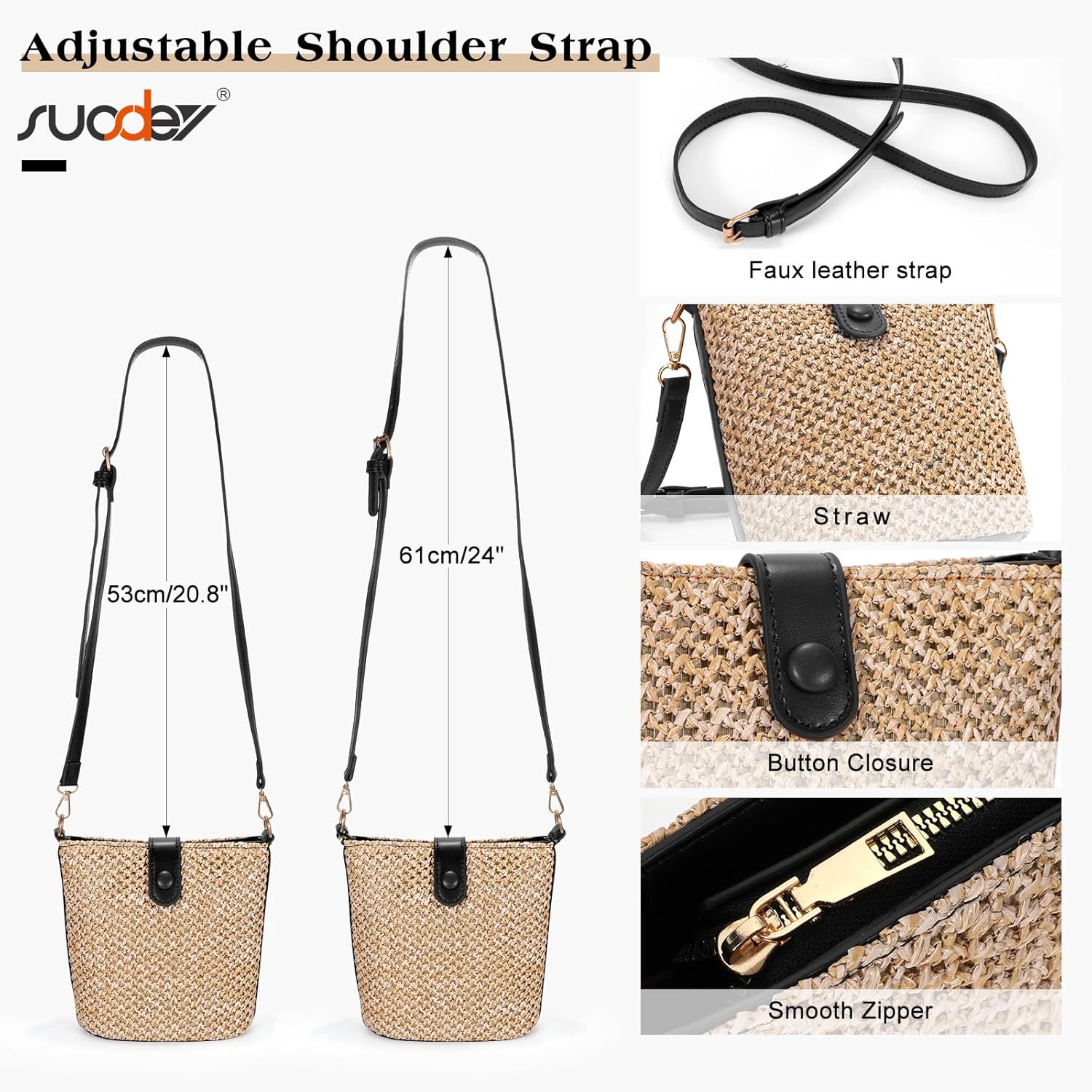 SUOSDEY Staw Crossbody Bag for Women Straw Beach Tote Bag Handbag Shoulder Purse for Women