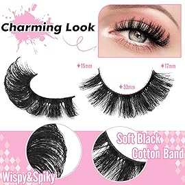 False Eyelashes Volume Russian Strip Lashes D-Curly Cat Eye Lashes Natural Fake Eyelashes Extension Handmade Soft Reusable 14 Pairs Wispy Lashes Pack