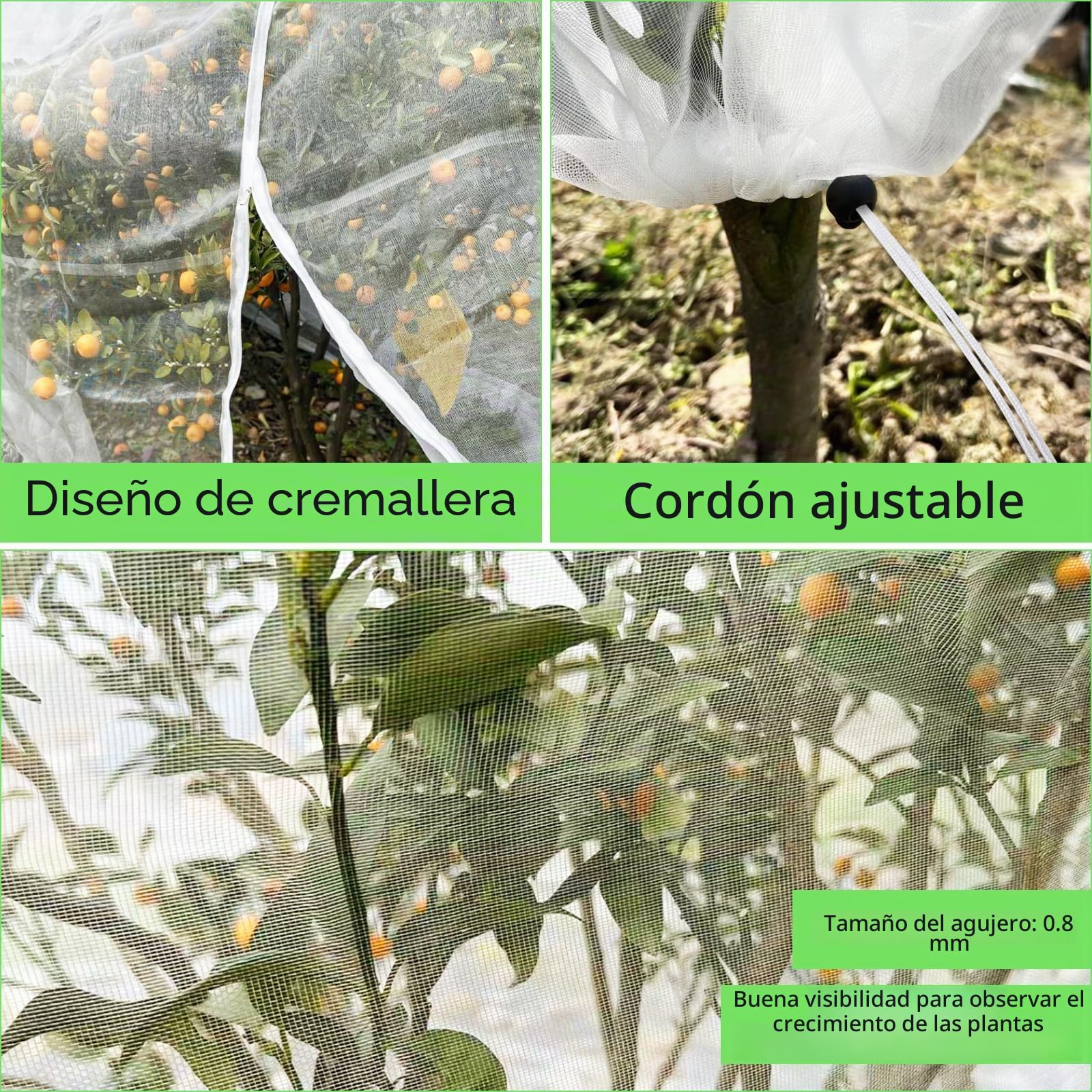 Red Protectora 3x3m para Árboles Frutales - Doble Protección Anti-Aves y Anti-Insectos, Malla Antiplagas con Cierre Ajustable para Higueras/Cerezos