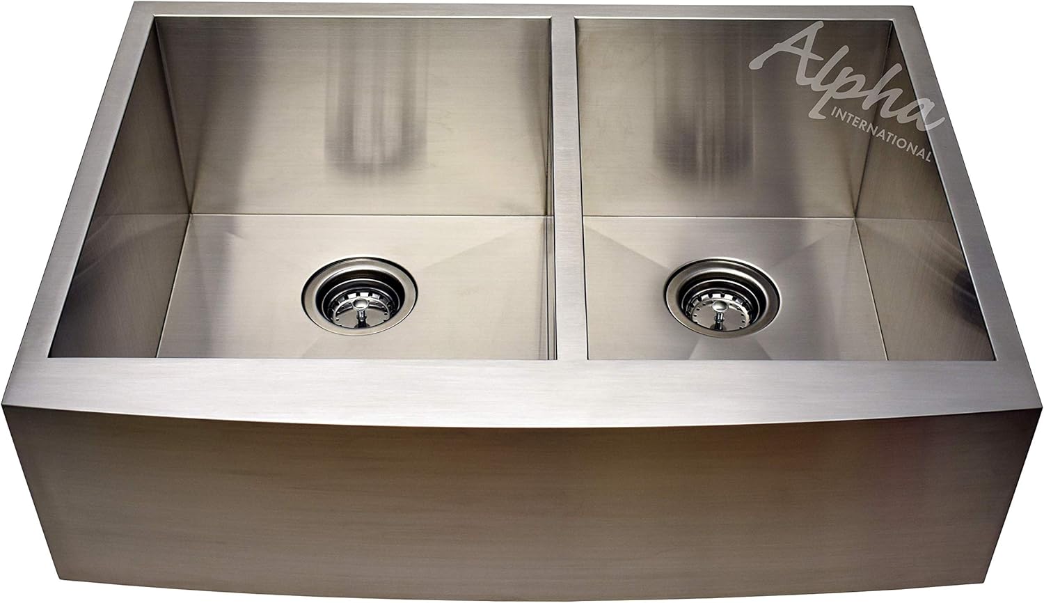 Alpha 30 Stainless Steel Apron Farmhouse 60/40 Double Bowl 16 Gauge Undermount Kitchen Sink
