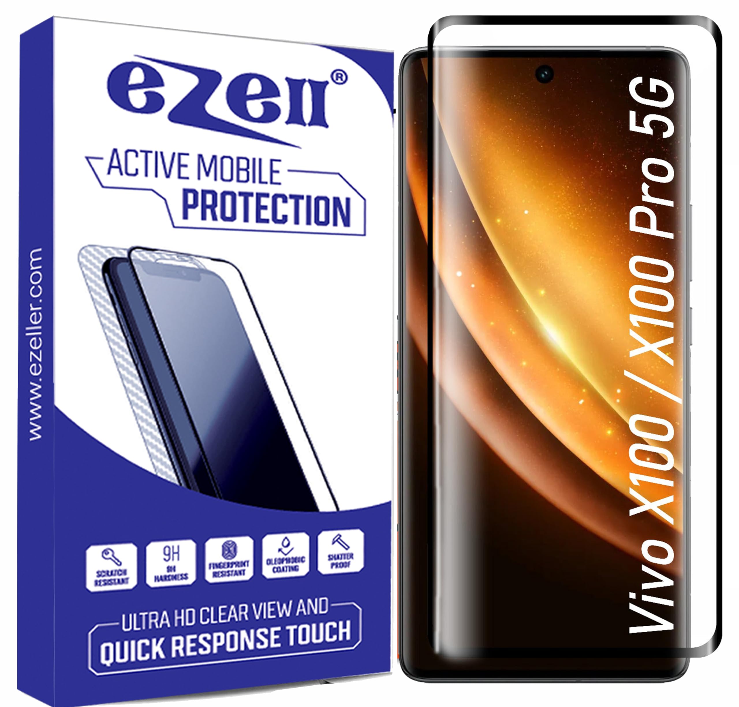 eZell Vivo X100 Pro Curved TEMPERED Glass, Sensitive touch, Edge to Edge Full Glue Tempered Mobile Screen protector with Dry & Wet Wipes (Black) (B0CT5YK36X) Amazon Price History, Amazon Price Tracker