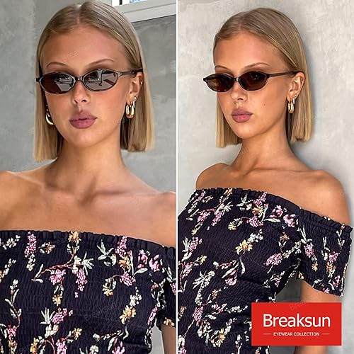 Miniatura 3 de Retro Oval Sunglasses for Women Trendy Oval Narrow Cat Eye Sunnies 90s Vintage Shades
