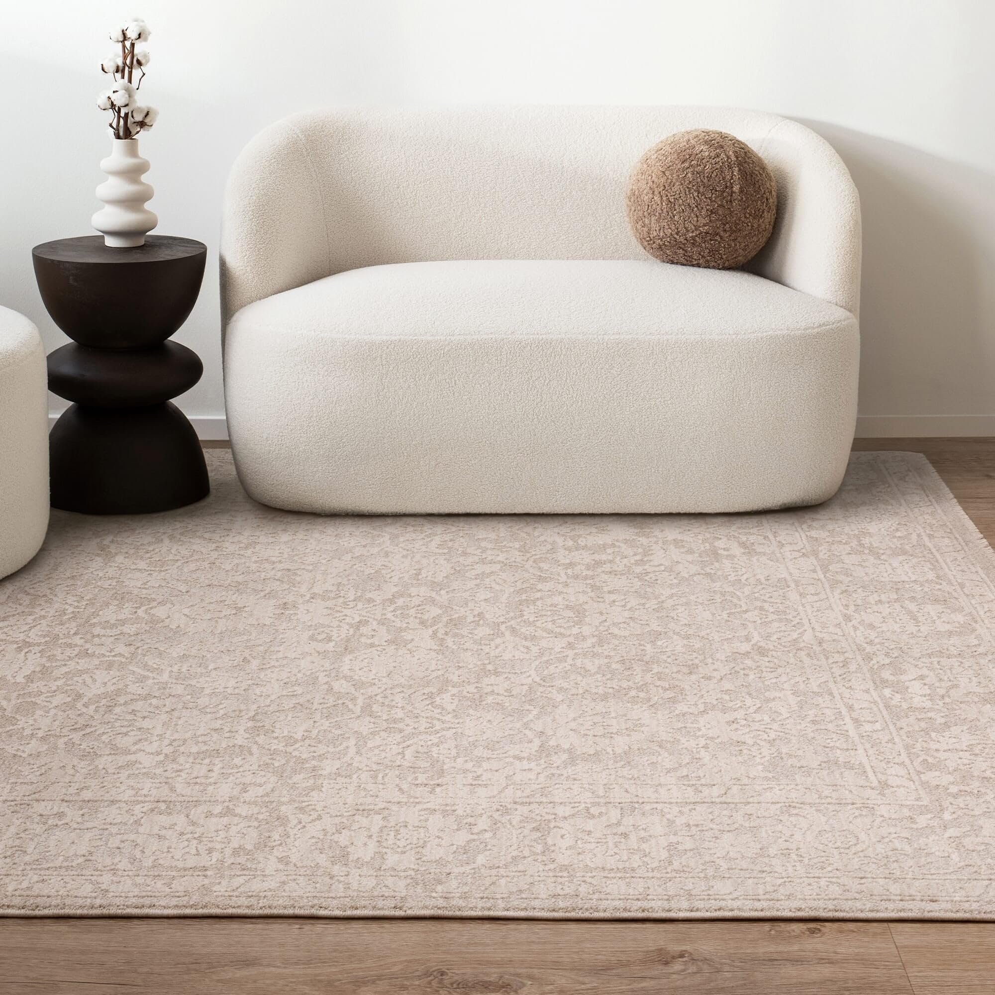 Laurent Rugs for Living Room, Bedroom, Kitchen Office Decor Subtle Bohomian Fringed Abstract Designs Plush Soft Neutral Tones Rug LA03 Beige Natural, Large 160 x 240 cm (5'3"x7'10")