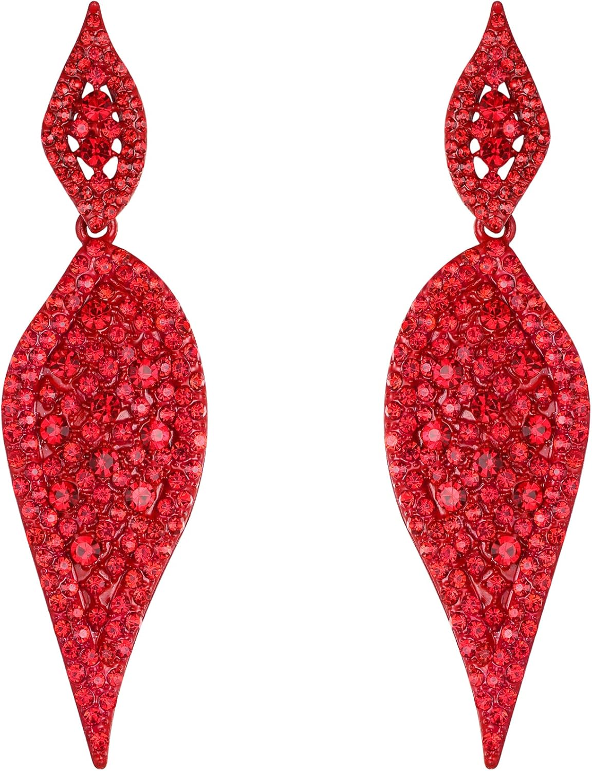 EVER FAITH 2 Leaf Round Full Crystal Art Deco Bridal Pierced Dangle Chandelier Earrings for Women