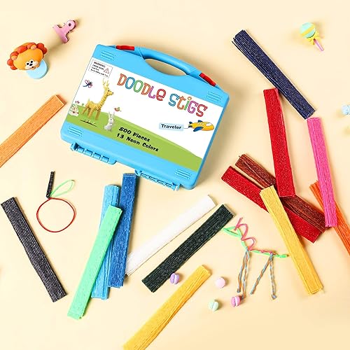 Miniatura 4 de (640 piezas y 1 funda de viaje) varillas de hilo de cera  6 pulgadas, 13 colores neón para niños  Manualidades de bricolaje y suministros para