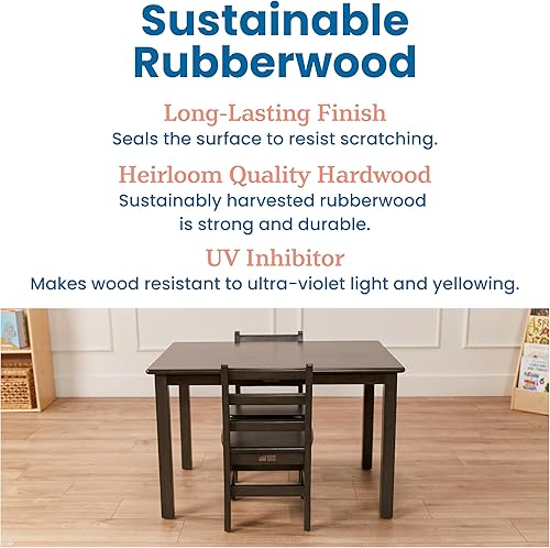Miniatura 7 de ECR4Kids Juego de mesa y silla rectangular de madera dura de 24 x 36 pulgadas, altura de asiento de 12 pulgadas, muebles para niños, gris lavado