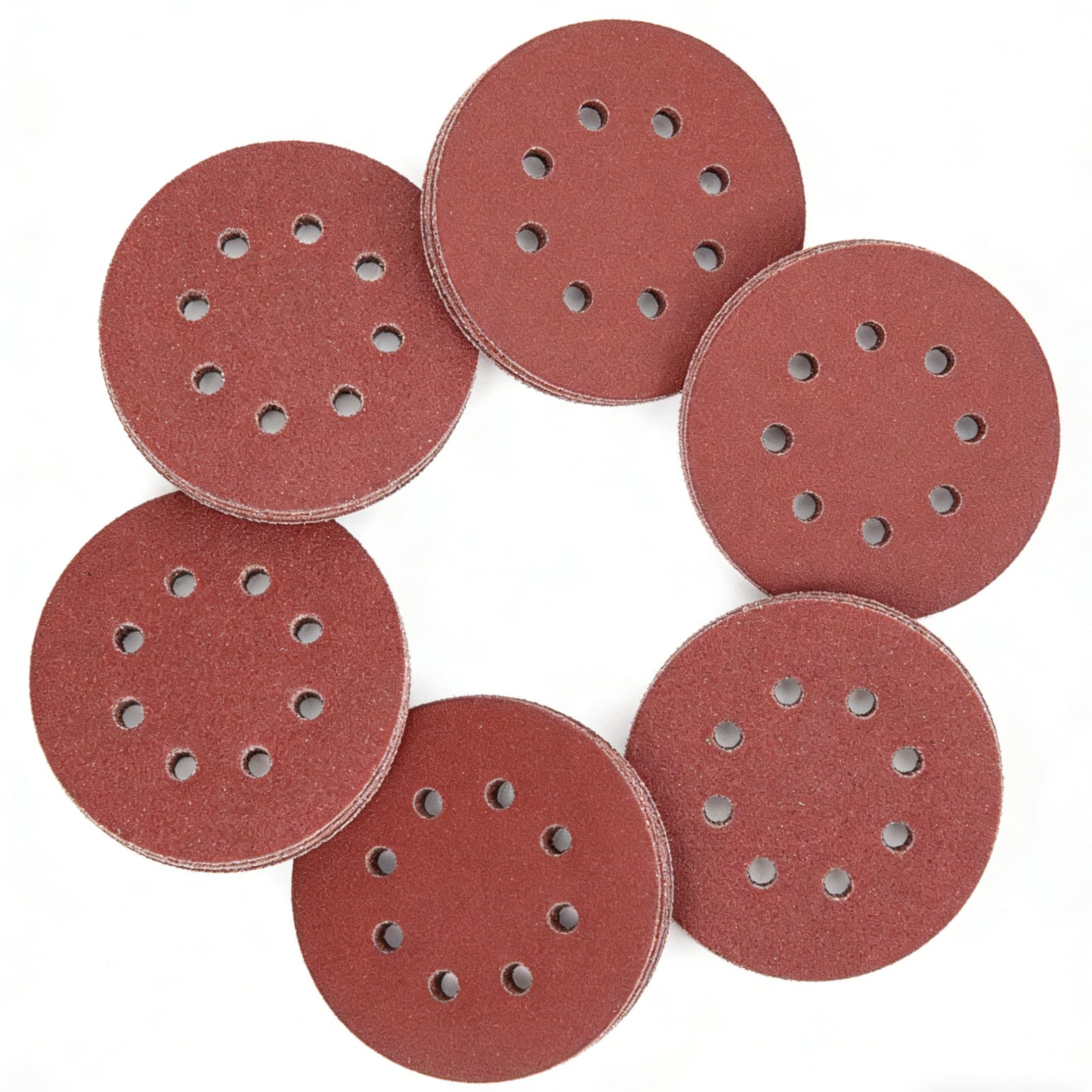 120 Pcs Sanding Discs Set - 5 Inch 8 Hole Sandpaper, Hook and Loop Sanding Discs Sandpaper 6 Grades Include 40, 60, 80, 120, 150, 240 Mixed Grits, Red