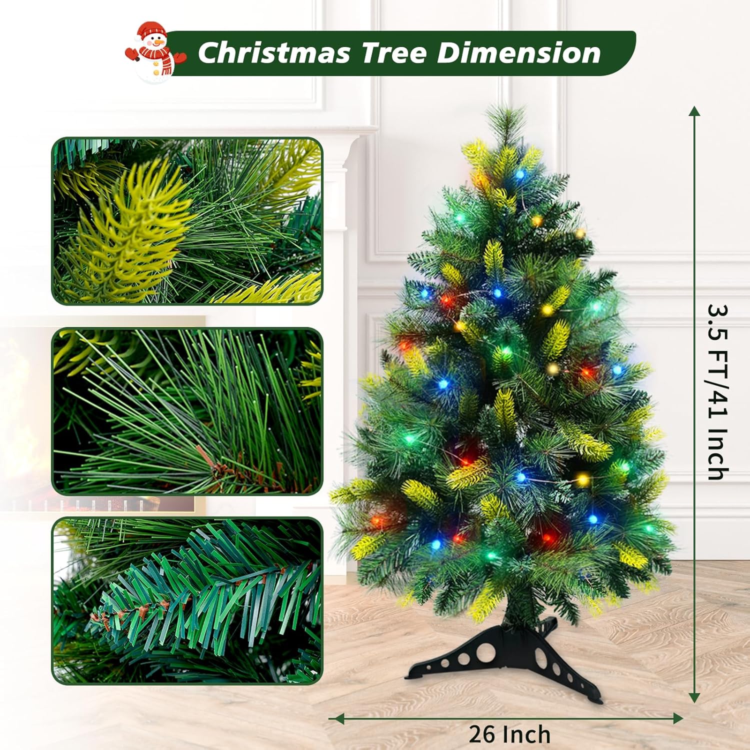 2 Pack 3.5 FT Artificial PE Fraser Fir Christmas Entrance Tree with 50 Multi Color Change Light 8 Mode Remote Control Realistic-Feel Xmas Tree Decor Battery Operated for Porch Front Door Home