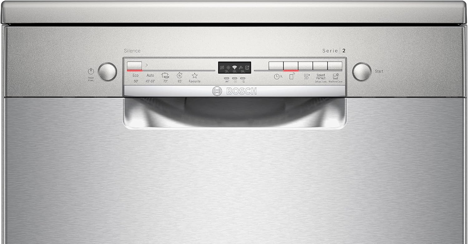 Bosch Elettrodomestici SMS2ITI11E Serie 2, Lavastoviglie da libero posizionamento, 60 cm, color inox [Classe di efficienza energetica E]