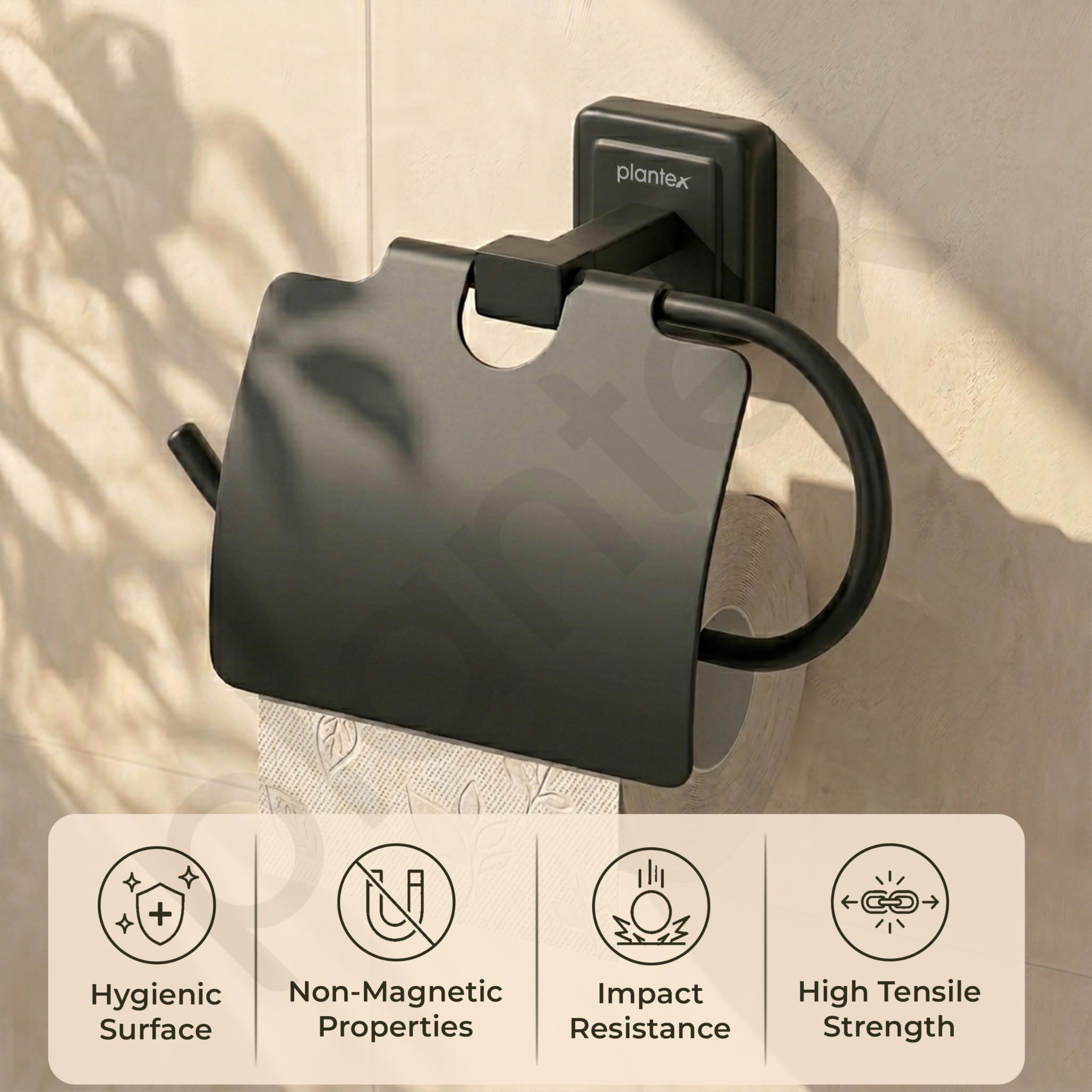 Plantex 304 Grade Stainless Steel Toilet Paper Holder/Toilet Paper Roll Holder/Tissue Paper Roll Holder for Bathroom Accessories- Decan (Black) 4