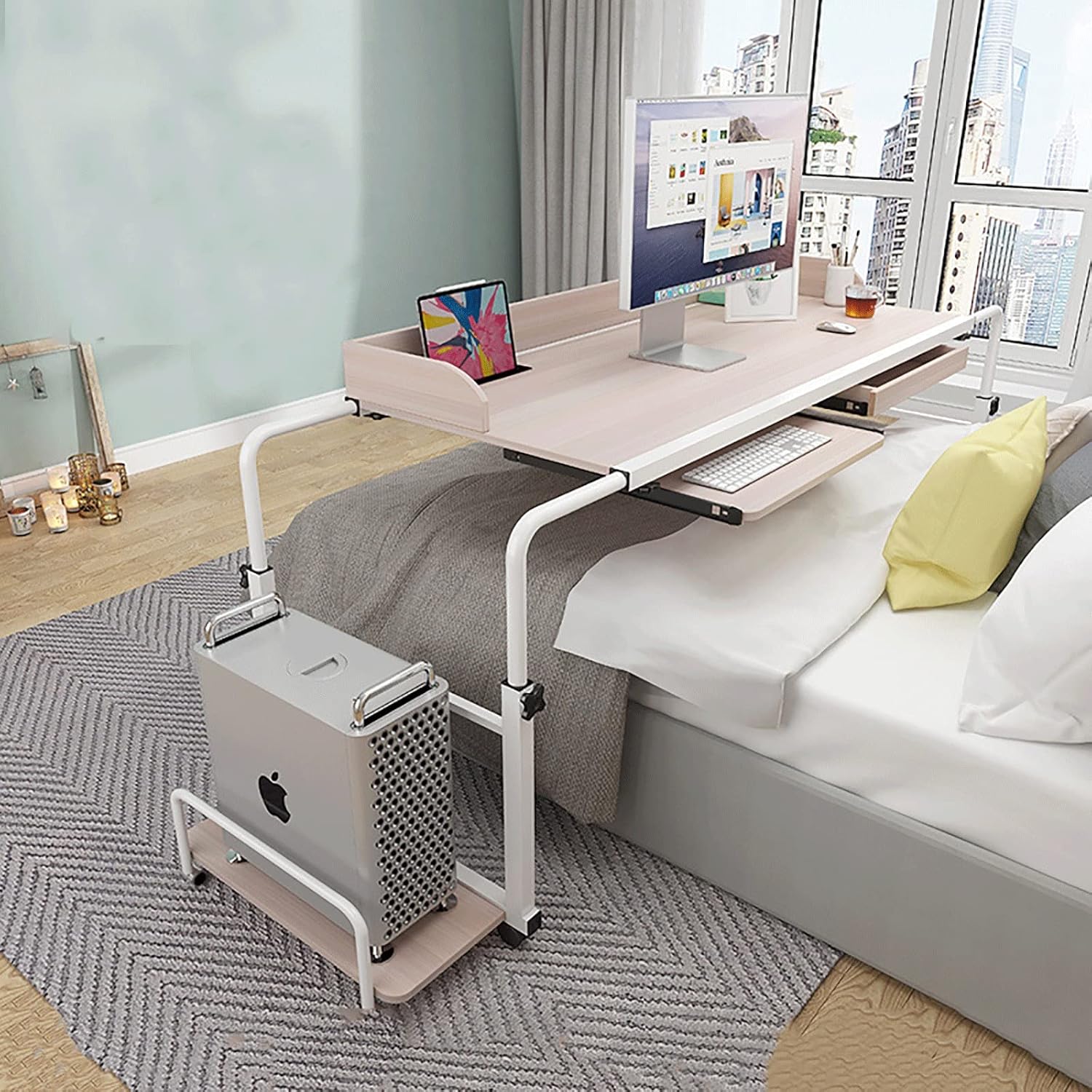 KINSAN Overbed Table, Portable Desk with Castor Wheels