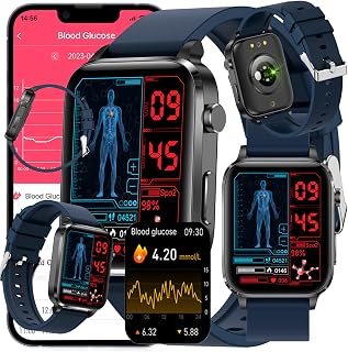 Blood Glucose Sugar Smart Watch for Men Women,Fitness Tracker with Blood Pressure Blood Sugar Blood Oxygen Body Temperature Heart Rate Mornitor Step Counter Activity Trackers,Blue