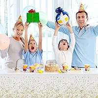 Vista 5 de Manteles para mesas rectangulares, paquete de 3 manteles de plástico de 54 x 108 pulgadas, desechables, manteles con lunares dorados para decoración