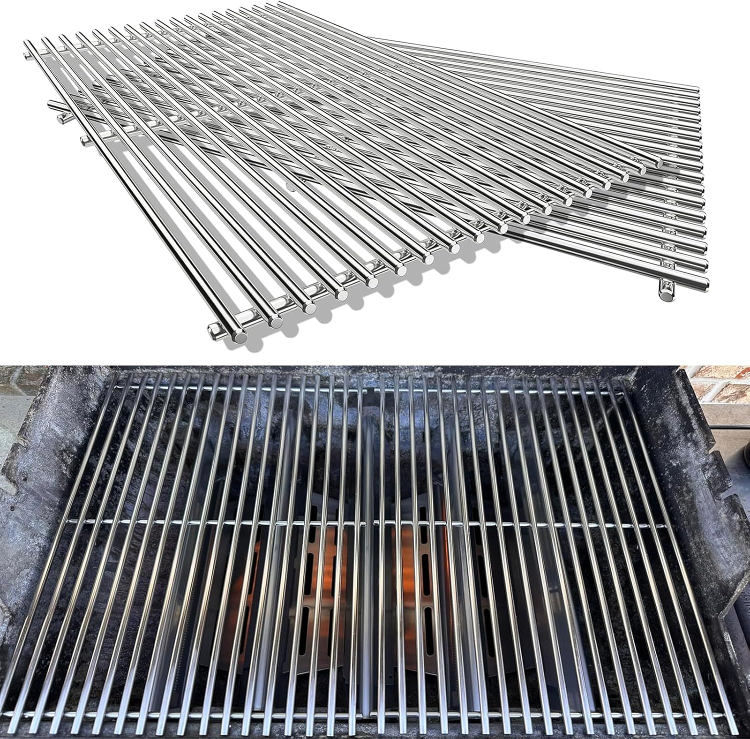 Grill Grates for Weber Genesis 300 Series, Cooking Grates Grill Parts for Weber Genesis E310 E320 E330 S310 S320 S330, 19.5" Stainless Steel BBQ Grids Replacement for Weber 7528/7524 Cast Iron Grate