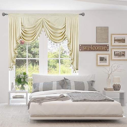 Miniatura 10 de OYRING Cenefa de cascada de terciopelo chocolate para dormitorio, cenefas de ventana para sala de estar con bolsillo para barra (1 panel, 110