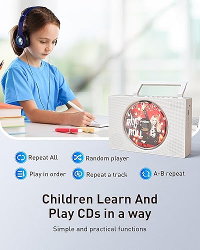 Miniatura 4 de Boombox reproductor de CD con Bluetooth, radio FM, USB, entrada auxiliar, conector para auriculares, compatible con CD-RRW y MP3, sonido claro y