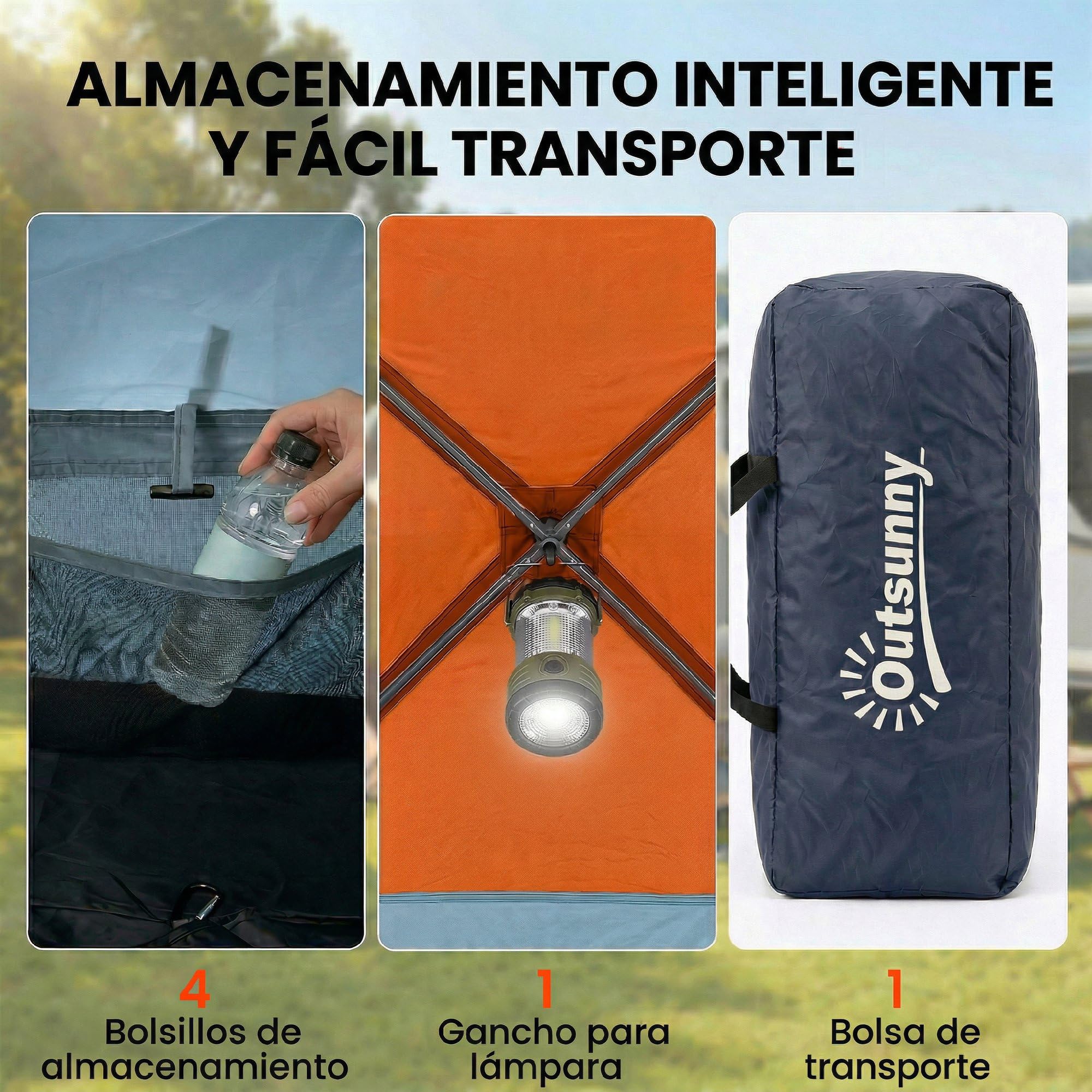 Outsunny Tienda de Campaña Familiar para 4 Personas Tienda Camping Plegable Tipo Túnel con 2 Habitaciones Puertas Ventanas Tragaluces Bolsa y Gancho Impermeable 3000 mm Fácil Montaje para Senderismo