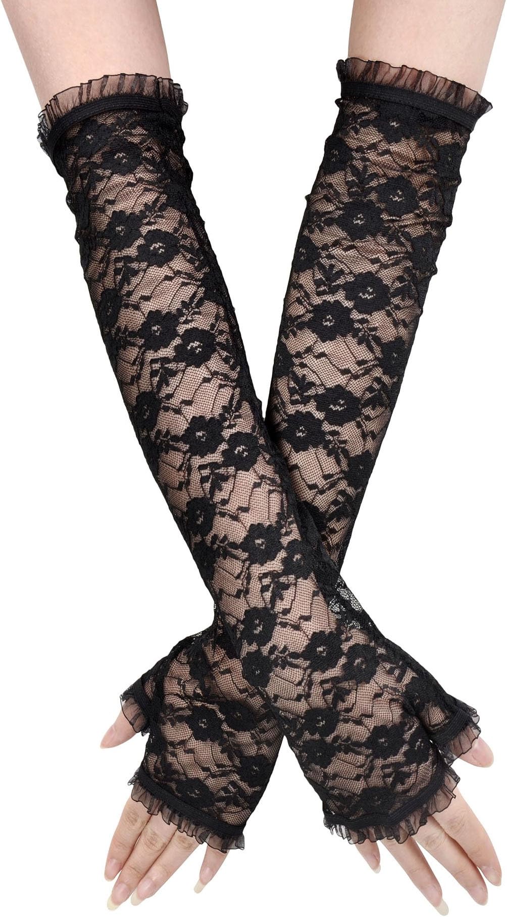 Simplicity Women's UV Protection Long Lace Fingerless Gloves