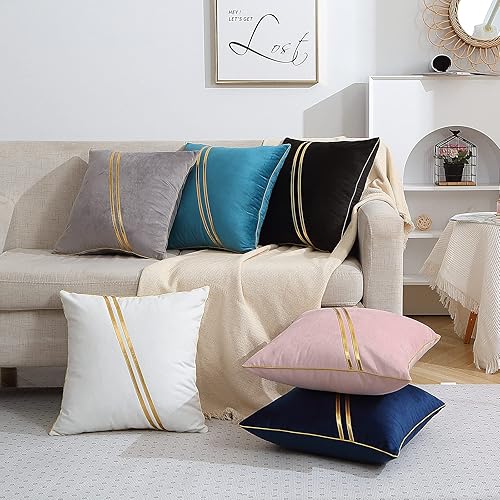 Miniatura 2 de WACOMECO Juego de 2 fundas de almohada doradas, fundas de cojín de terciopelo de lujo suaves y decorativas con piel dorada para sofá, dormitorio,