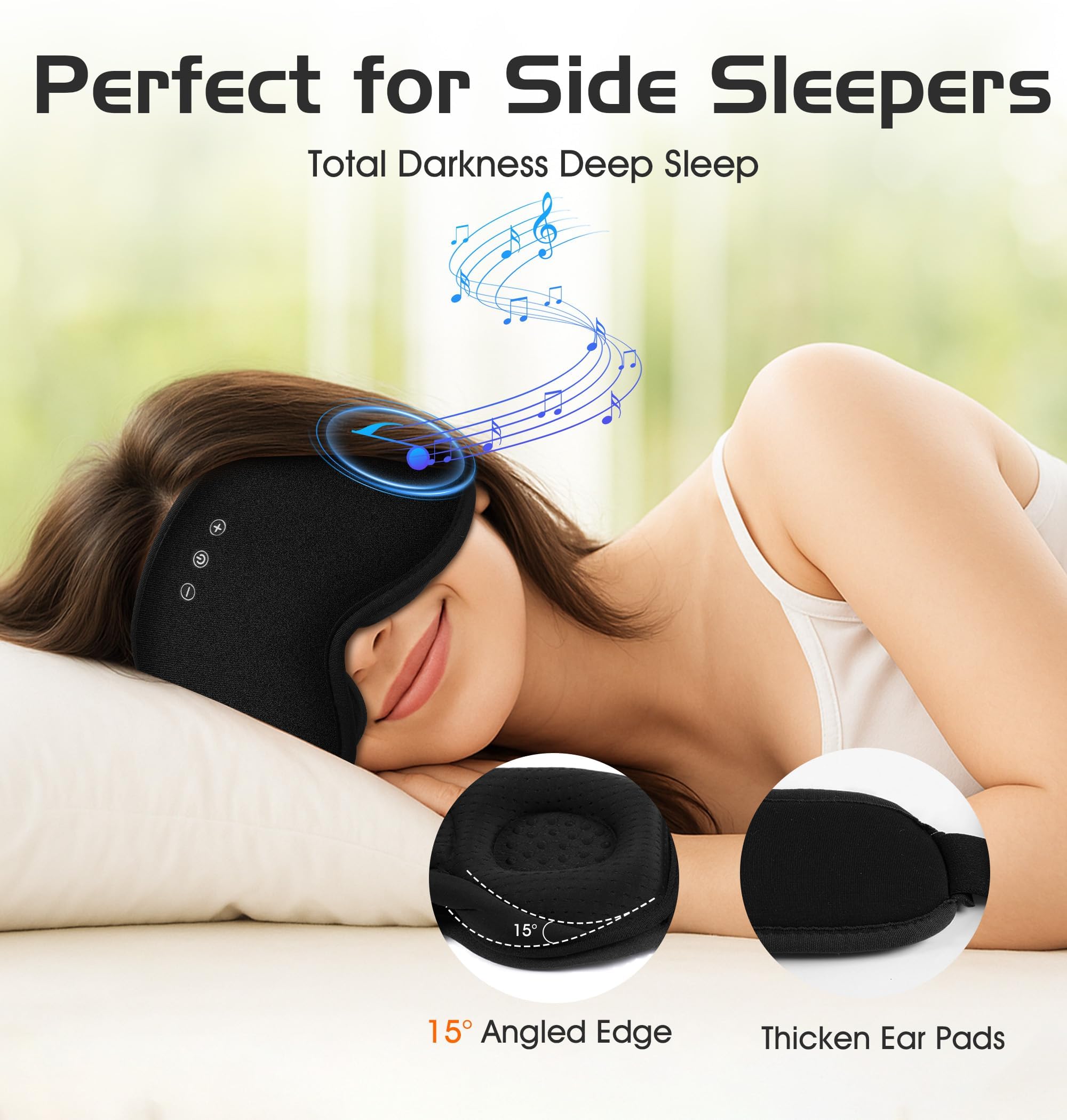 Maska do spania Bluetooth ze zdejmowanymi miseczkami 3D, bambusowe, bawełniane, bezprzewodowe słuchawki dla osób śpiących na boku, zaciemniająca maska na oczy z timerem, do podróży i medytacji