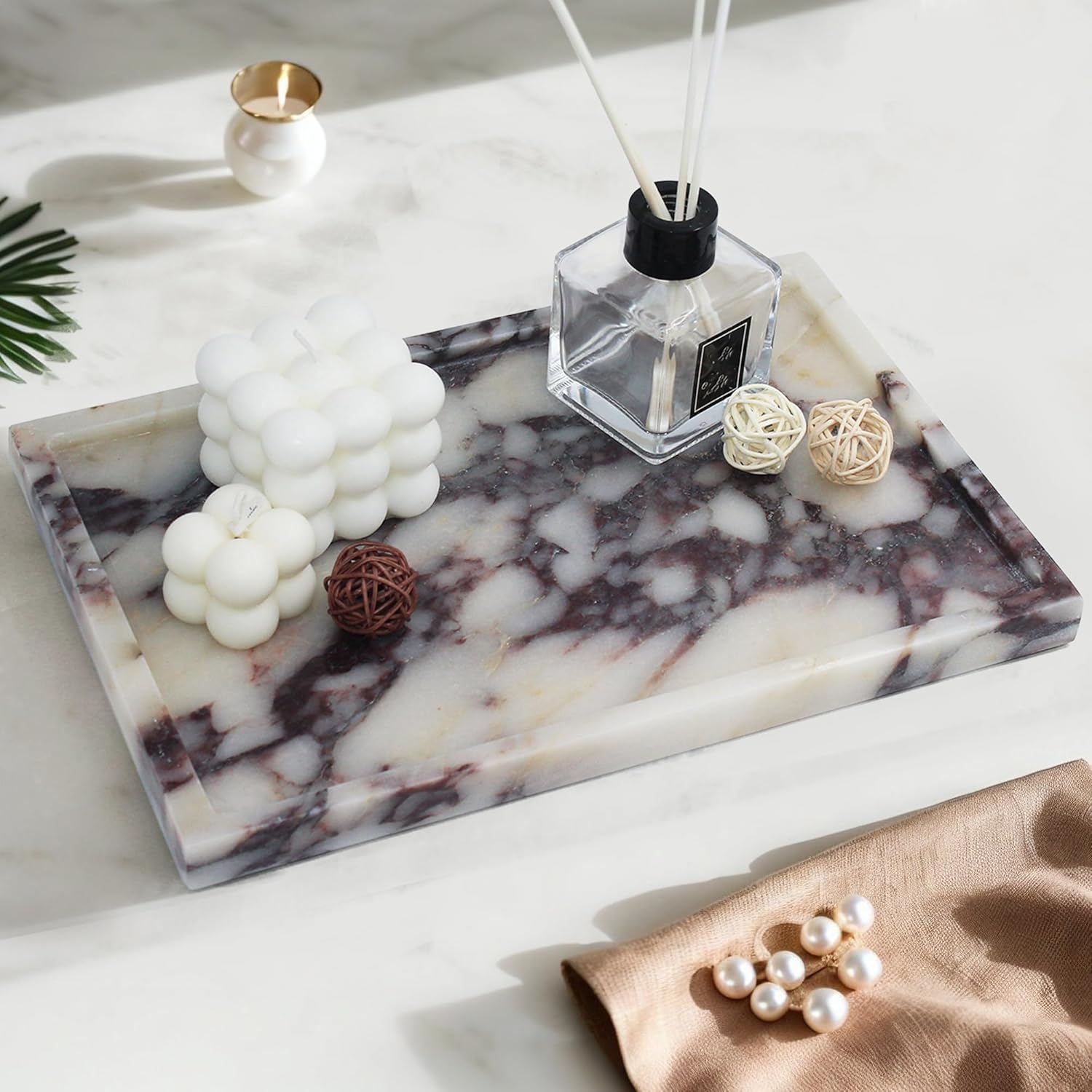 100% Real Luxury Natural Marble Vanity Tray Genuine Calacatta Viola Marble Stone Storage Trays for Home Decor Bathroom Vanity Dresser Kitchen, Non-Resin/Non-Ceramic, 11.7" x 7.8" - Image 7