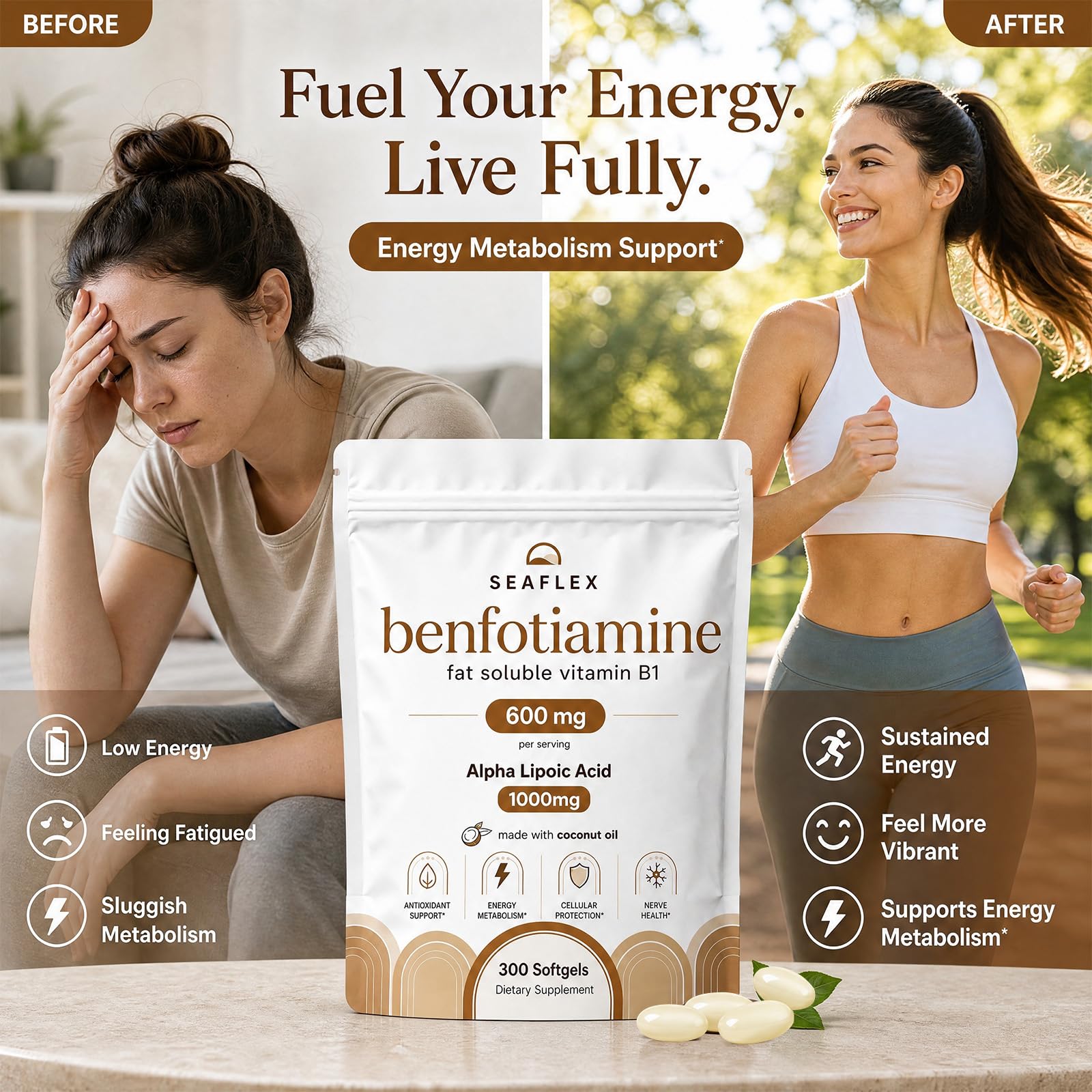 Benfotiamine 600mg with Alpha Lipoic Acid 1000mg, Fat‑Soluble Vitamin B1 Supplement, Made with Coconut Oil, 300 Softgels — Amazon image 2