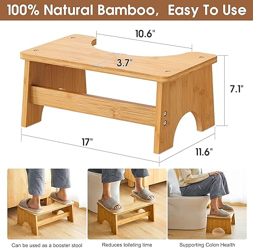 Miniatura 7 de FILWH Taburete de inodoro para baño, taburete de inodoro en cuclillas, taburete de bambú antideslizante, taburete plegable para adultos ancianos,
