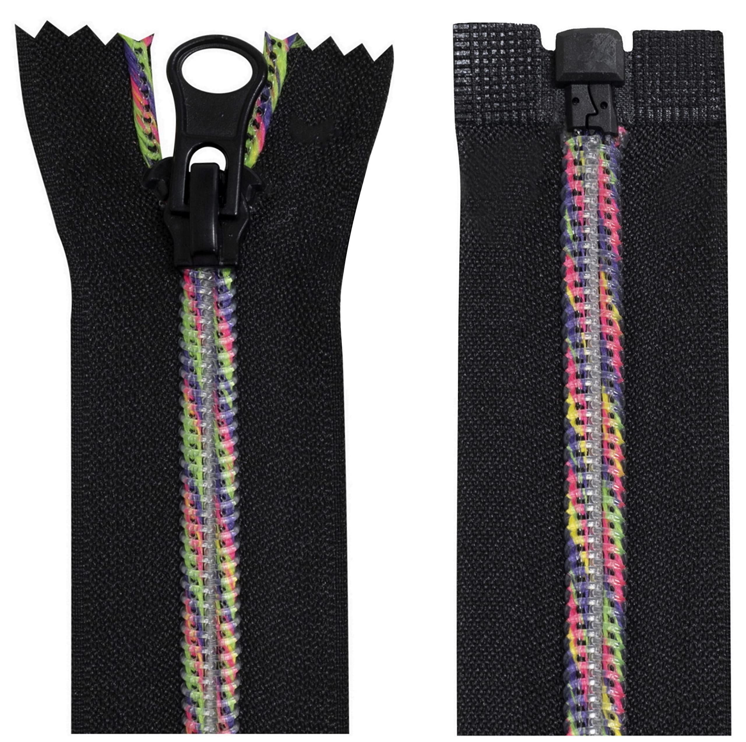 AERZETIX - C64051 – Set of 2 Spiral Zippers N°5 80 cm Self-Locking – Rainbow Nylon Mesh – Decorative Metal Handle – Black – Cursor Haberdashery