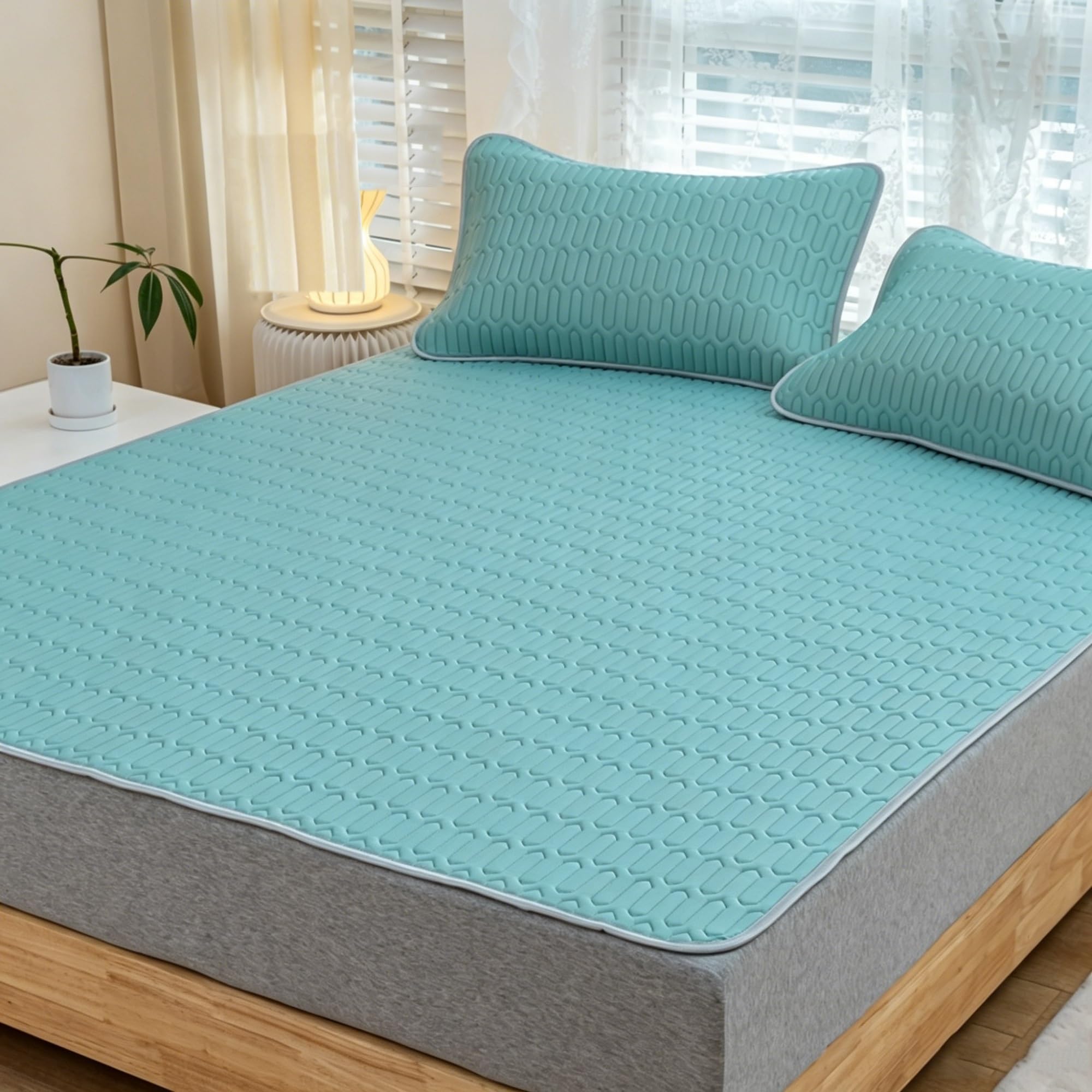 WFXXZL Cooling Mat with Pillowcase for Adult, Comfortable Foldable Summer Bed Mat, Cooling Bed Cover for Summer Home Dorm Use(Cyan,Twin XL)