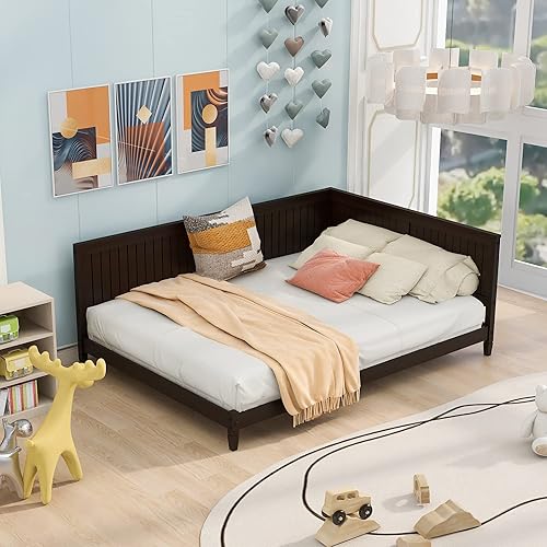 Sofá cama Mid-Century de madera maciza, plataforma multiusos con soporte de listones resistentes para habitación de invitados, oficina, sala de