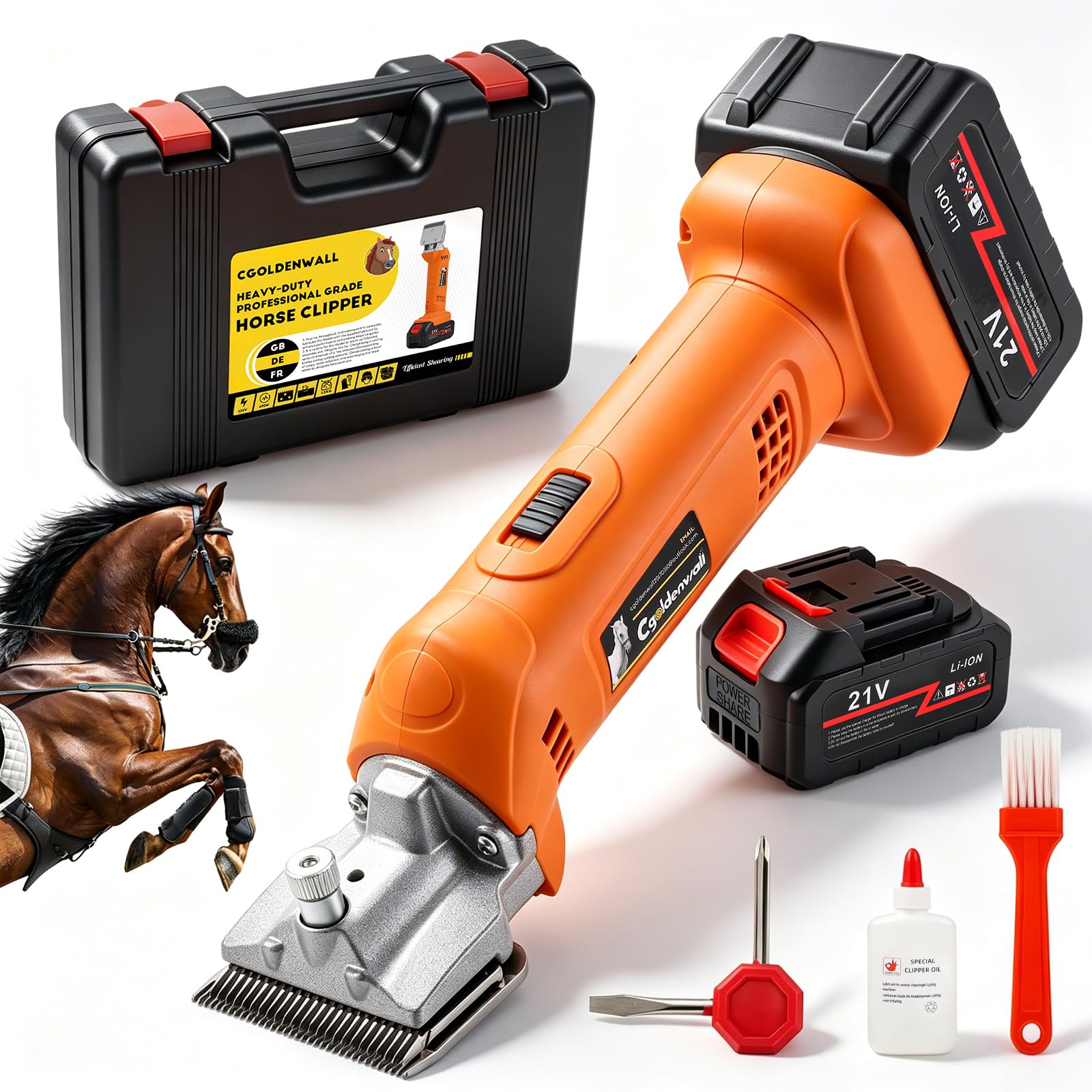 CGOLDENWALL Tondeuse pour Chevaux Sans Fil 690W 2800 tr/min 6 Vitesses 2×4000mAh 4h Autonomie