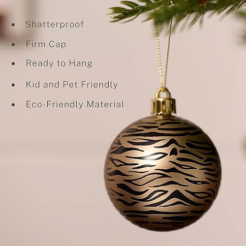 Miniatura 5 de DecorbyHannah - Adornos decorativos para colgar con temática de leopardo, juego de adornos de árbol de Navidad de oro negro de 21 quilates para