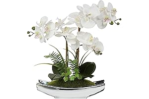 Briful Orchids Artificial White Phalaenopsis Orchid with Silver Pots