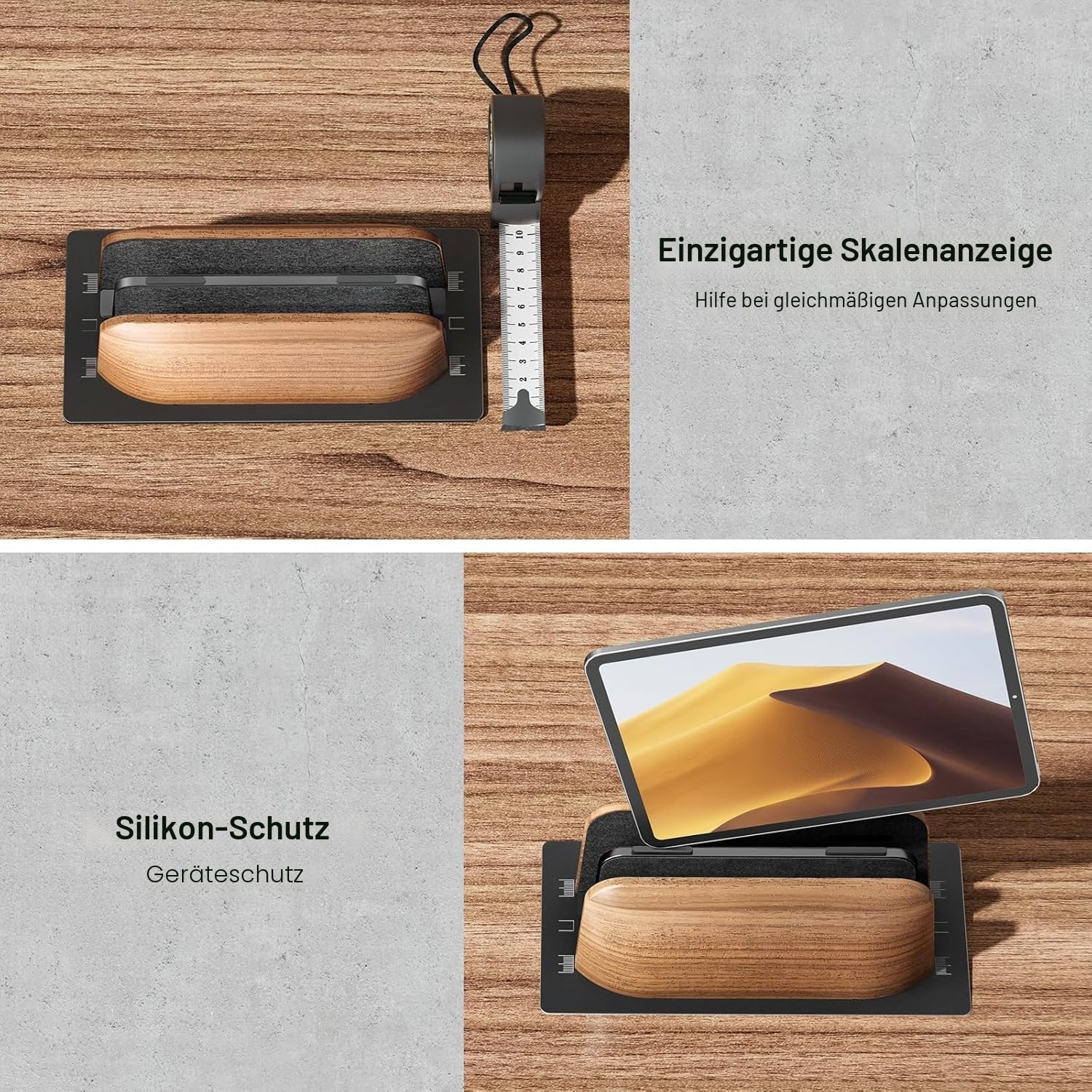Vertikaler Laptop Ständer, Dual Slot Walnussholz Laptop Stand für Schreibtisch, Breite verstellbar Halterung für MacBook und andere Notebooks